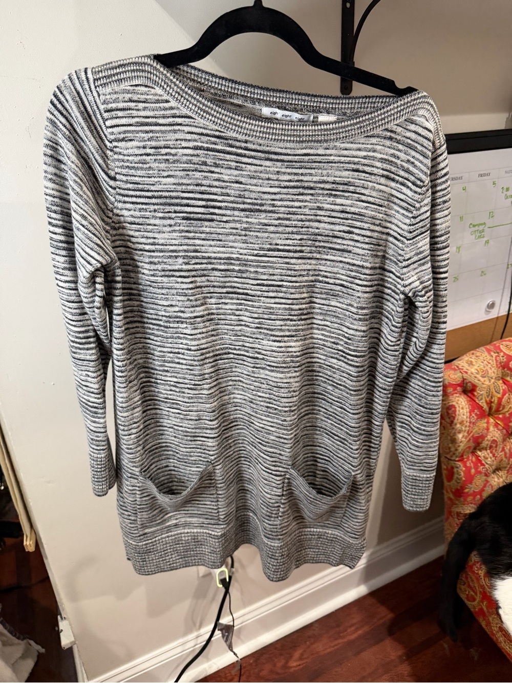 eight eight eight Gray and White Striped Pocket Knit Sweater